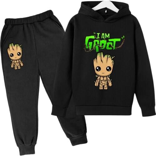 Cute Groot Hoodies Children Pullover Hoodie Sweatshirt Tracksuit 2020 Casual Harajuku Hip Hop Streetwear Hoodie+Pants 2pcs Suits