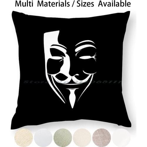Vendetta Face Pillow Case Throw Pillow Cover Cotton Linen Flax V For Vendetta Anonymous Computer Hacker Hacktivist Man Code Hat