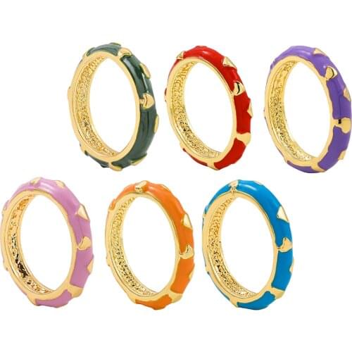 2021 New Fashion Round Colorful Enamel Rings For Women Cute Love Heart Gold Ring Vintage Boho finger Jewelry Gifts