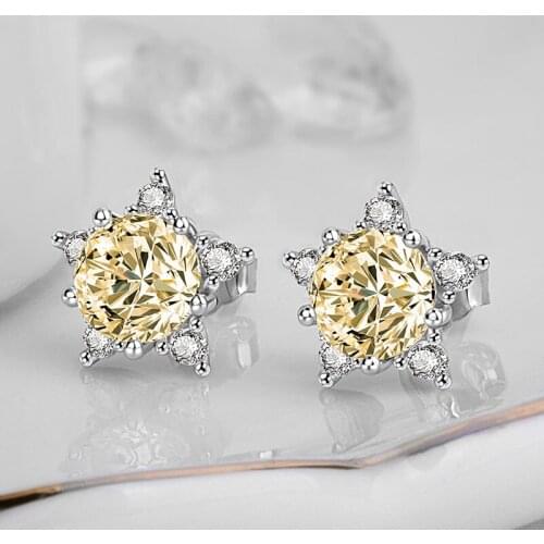 New style silver inlaid five-pointed star citrine earrings, unique style, elegant and lovely charm, ladies brand jewelry