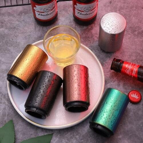 Stainless Steel Push Down Opener Wine Beer Soda Cap Opener Automatic Beer Bottle Opener Magnet Beer Opener Kitchen Accessories