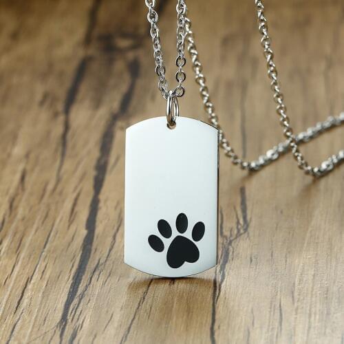 Mens Womens Cute Pet Footprint Dog Tag Pendant Necklace Silver Color Tone Stainless Steel Unisex Collar Jewelry