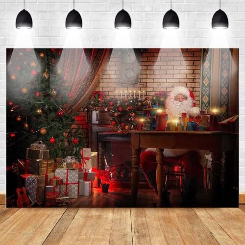 Christmas Photography Backdrop Red Santa Claus Children Gifts Christmas Tree Photo Background Photocall Family Christmas Decor