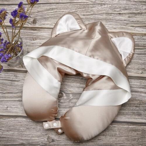 Silk Travel Airplane Pillow Cat Type, U-shaped Pillow Hooded Sleep Can Shading U-shaped Neck Pillow for Airplanes, Cars, Buses