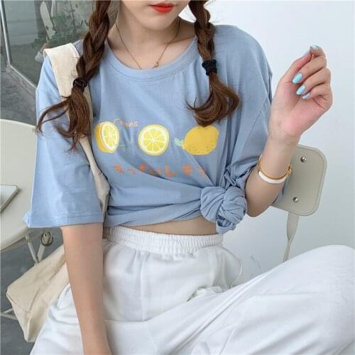 Loose Free Size T-shirt Female Fruit Print 2022 Summer Korean Casual High-quality New Short-sleeved Womens Top