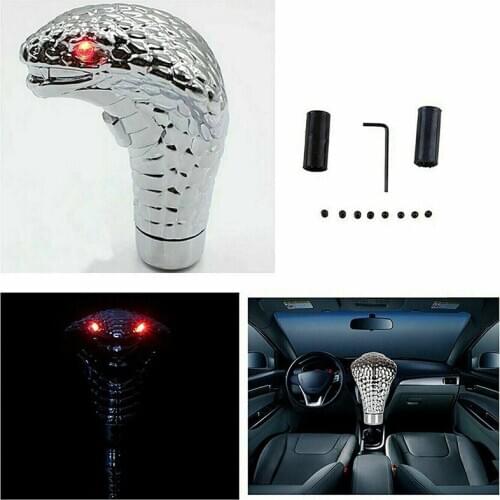 Universal Car Metal Chrome Plated Manual Gear Shift Knob Stick Led Eyes Cobra Snake Cool Style Shift Lever For BMW Toyota Honda
