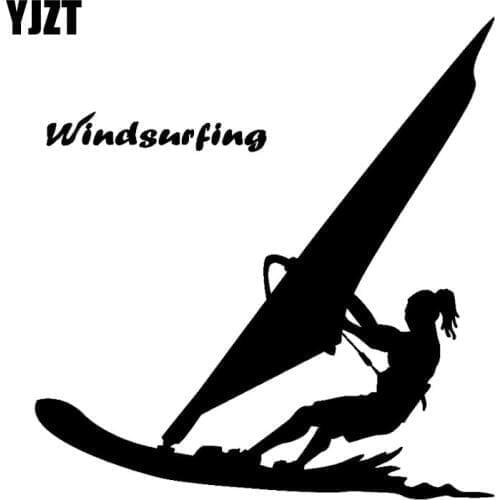 YJZT 15.9CM*16.7CM Water Sports Windsurfing Surfer Beach Style Fashion Vinyl Car-Styling Stickers Decals Black/Silver C31-0214