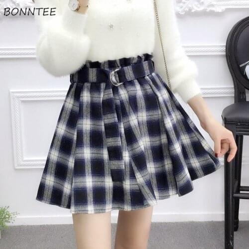 A-line Skirts Women Elastic Waist Empire Plaid Loose Casual Elegant Fashion Streetwear Hot Sale Korean Version All-match Ladies
