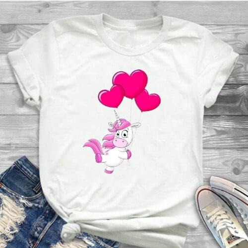 Women Lady T Shirt Unicorn Love Balloon Printed Tshirt Ladies Short Sleeve Tee Shirt Women Female Tops Clothes Graphic T-shirt