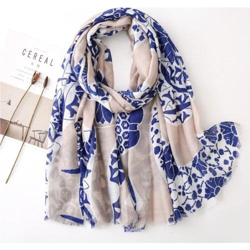 Women Viscose Scarf Vintage Floral Pattern Hijab Female Design Fashion Large Wrap [6673]