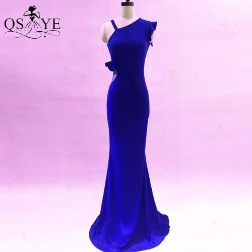Royal Blue Mermaid Evening Dresses Stretch Shoulder Straps Prom Gown Hollow Out Formal Party Gown Elastic Fit Women Blue Dress