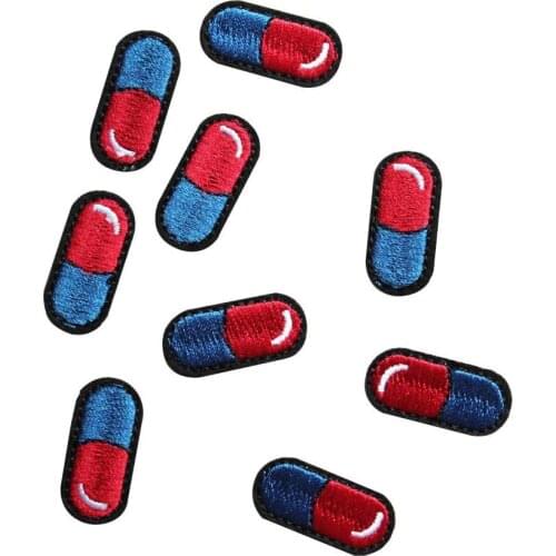 10Ppcs Sew or Iron on Patches - Pills Patch for Backpacks, Schoolbag, Clothing Size: 1.18x0.59 inch