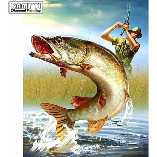 100% DIY 5D Diamond Mosaic fishing Diamond Painting Cross Stitch Kits Diamond Embroidery Patterns Rhinestones