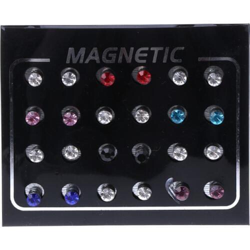 12 Pairs Crystal Rhinestone Magnetic Clip Non Piercing Earrings Fashion Jewelry