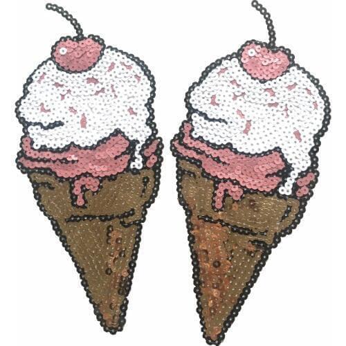 2PCS Iron on Sequins Strawberry Ice Cream Patches for Clothing Jeans Embroidery Appliques Stickers Handmade Sewing Scrapbook