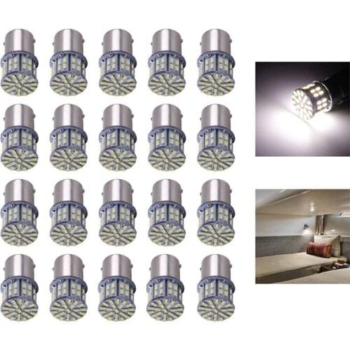 20Pcs 50SMD 1156 Car LED Bulbs Car Turn Signals Brake Lights Interior Lights White 6000K