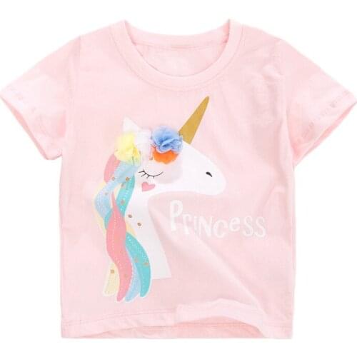 2021 Summer Baby Girl T-shirt Childrens Wear Unicorn Pattern T Shirts Funny Tops Clothes Tees For Kids