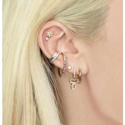 2021 Delicate Ear Cuff Micro Pave Cz Circle Cuff Two Way Used Fashion Tiny Simple No Piercing Rainbow CZ Earrings Women Jewelry