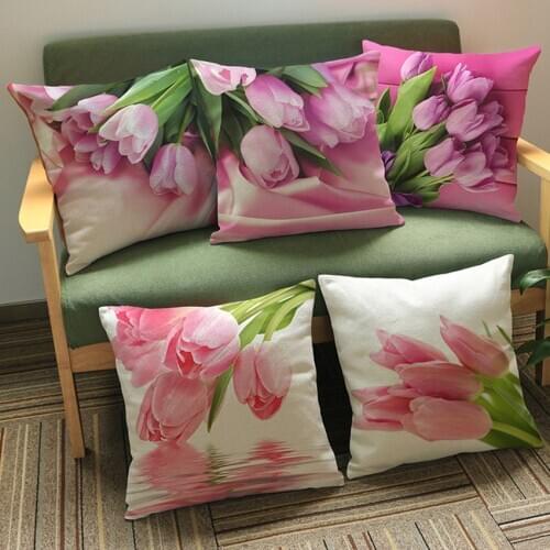 3D Modern Tulip Print Car Seat Cushion Flower Floral Cotton Linen Woven Decorative Pillow Chair Cojines Decorativos Gift Shop