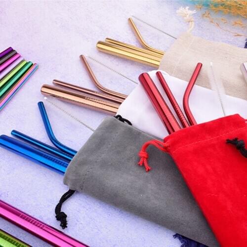 4pcs/set of reusable stainless steel straws, sturdy straight and curved metal straws, color drink straws with cleaning brush