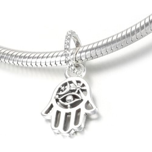 Authentic S925 Pendant Bead Peace Palm Dangle Charm fit Lady Bracelet & Bangle DIY Jewelry