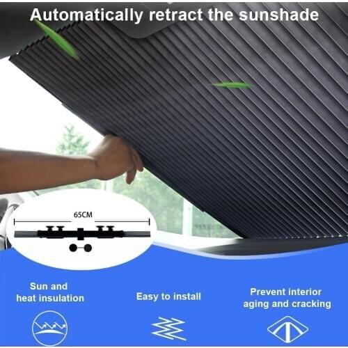 Car Retractable Windshield Anti-UV Car Window Shade Car Front Sun Block Auto Rear Window Foldable Curtain 150X65cmSunshade