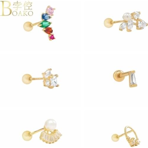 BOAKO Crystal CZ Earrings 925 Sterling Silver Earrings For Women 2021 Jewelry Stud Earring Pendientes Plata 925 Brincos Joyero