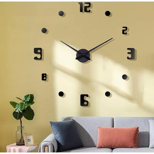 Large Wall Clock Quartz 3D DIY Big Decorative Kitchen Clocks Acrylic Mirror Stickers Oversize Wall Clock Home Letter Home Decor