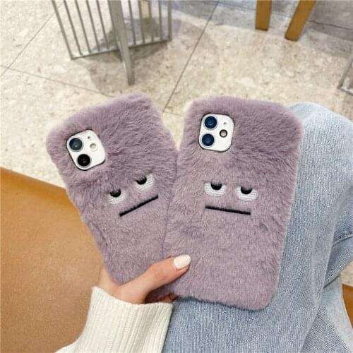 For Iphone X Xs Xr 11 Pro Max Purple Plush Bumper Case for Phone 12 Pro Max 12 Mini Luxury Fur Fuzzy Silicone Soft Back Cover