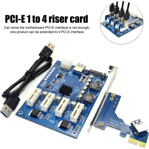 1 Set PCI-E X1 to 4PCI-E X16 Expansion Kit 1 to 4 Port PCI Express Switch Multiplier HUB 6 Pin Sata USB Riser Card