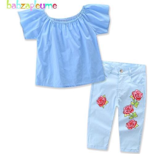 2Piece/2-7Years/Spring Summer Baby Girls Suits Boutique Kids Clothing Sets Fashion T-shirt+Flowers Pants Children Clothes BC1383