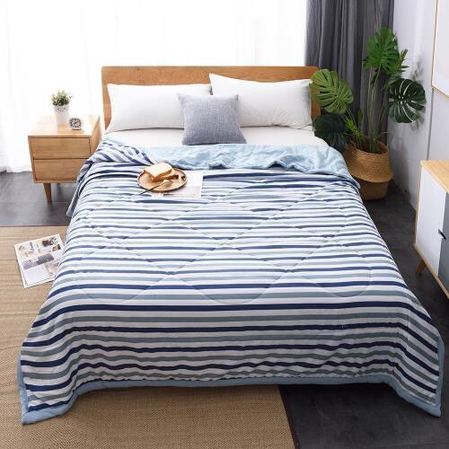 Summer Washed Cotton Air-conditioning Quilt Soft Breathable Blanket Thin Stripe Plaid Comforter Bed Cover