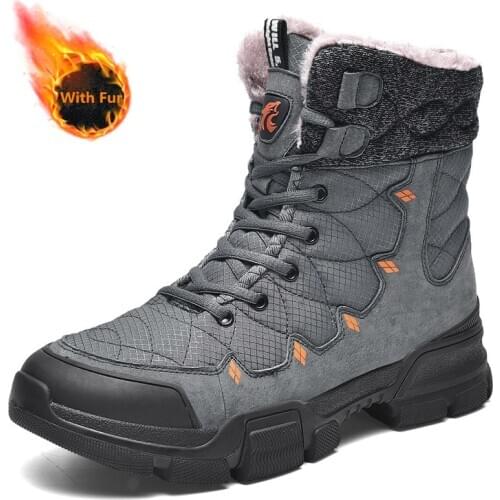 Mens Big Size Fur Snow Boots Quilted Boots Men Winter Outdoor Waterproof Platform Non-slip with Plush Shoes Male Quilted Boots