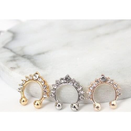 Alloy Fake Nose Ring Set Crystal Non Piercing Ear Cuff Cartilage Earring Clip On Fake Lip Labret Piercing Body Jewelry