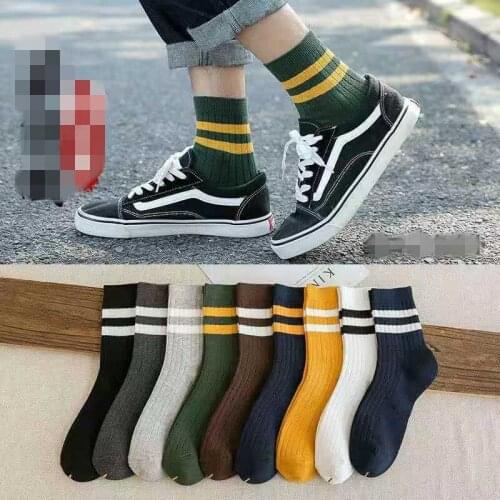 1PC Socks Mens Medium Large Size High Top Trend Two Bar Stockings Autumn And Winter Business Sports