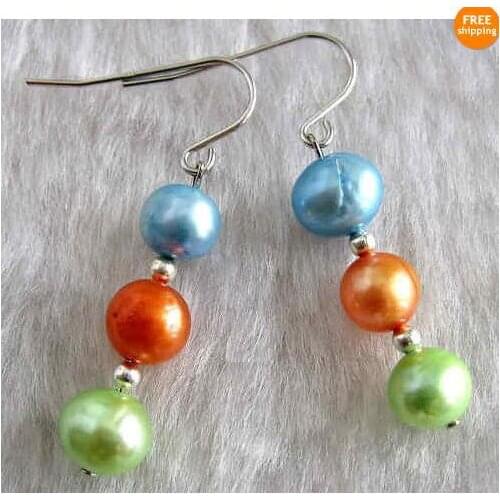 New Favorite Real Pearl Earring 7-8mm Multicolor Freshwater Pearl Dangle Earring S925 Silver Hook Fine Party Lady Jewelry