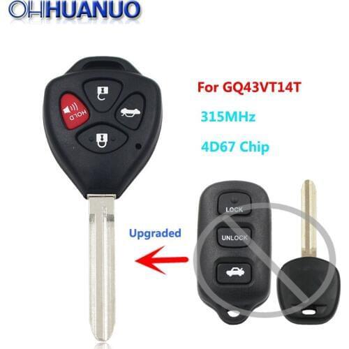 Replacemen New Upgraded Remote Key Fob 315MHz 4D67 for Toyota Camry Corolla Sienna GQ43VT14T