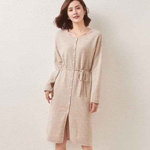 Autumn Womens Sweaters Chic Casual O-Neck Long Sleeve Female Cardigan 100% Wool Knitted Tops Warm Clothes Coats Jumper Outwear