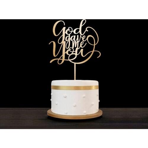 Personalized Names Wedding Cake Topper,Wooden Rustic Wedding Cake Topper,Acrylic Gold Mirror Cake Topper Custom,God Gave Me You