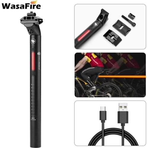 Bike Seatpost with Intelligent Sensor Brake Light 30.4mm/31.6mm MTB Seat Post LED USB Rechargeable Taillight Bicycle Part