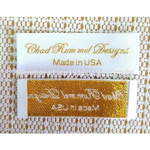 Custom clothing satin woven labels/garment embroidered tags/golden silver thread collar label/dress labels tags 1000 pcs a lot
