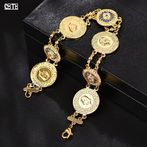 Blue Crystal Coin Bracelet Islamic Muslim Arab Coin Bracelet Mens Womens Middle East Noble and Elegant Jewelry Gift