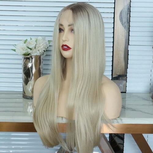 Synthetic Lace Wig Ombre Blonde Middle Part Straight Wig Pre Plucked Glueless Daliy Use For Women