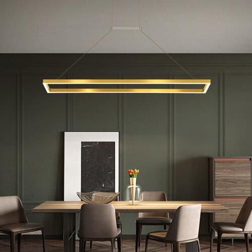 LED modern minimalist restaurant chandelier luxury Nordic Bar cafe hanging lights creative rectangle iron bedroom hanging lamp