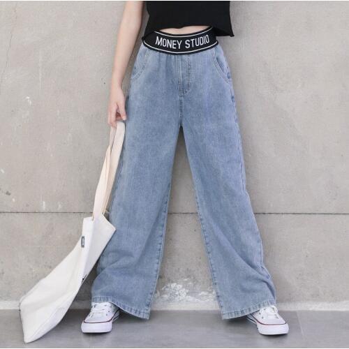 10 12 years Girls High Waist Wide Leg Jeans Autumn Summer Thin Pants