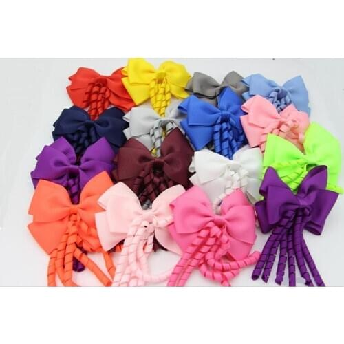 2pcs Bow 4inch Hairpin Hair Bow corker curly ribbon Tassel Ribbons Ponytail hair holder for hair accessories