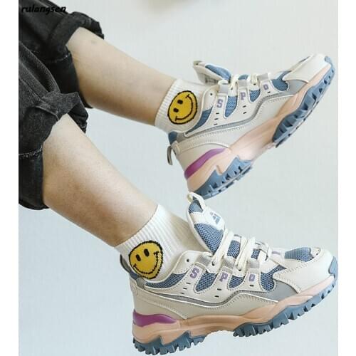 White Women Shoes New Chunky Sneakers For Women Lace-Up White Vulcanize Shoes Casual Fashion Dad Shoes Platform Sneakers Basket