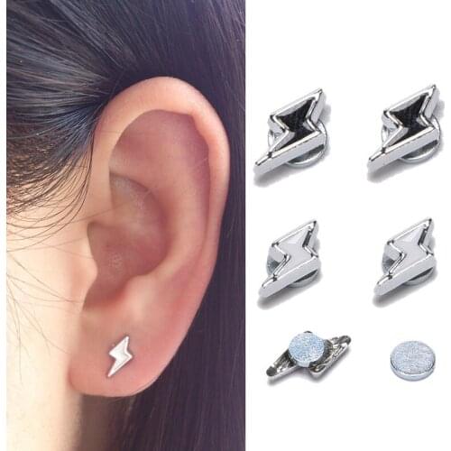 Women Cartoon Lightning Shape Stud Earrings For White Black Stud Magnet Ear Stud Earrings Clip On No Ear Hole Gift