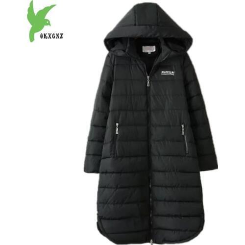 Plus size 6XL Women Winter Down cotton Jackets New Fashion Black Hooded Cotton Coats Long Section Warm Top Outerwear OKXGNZ 1405