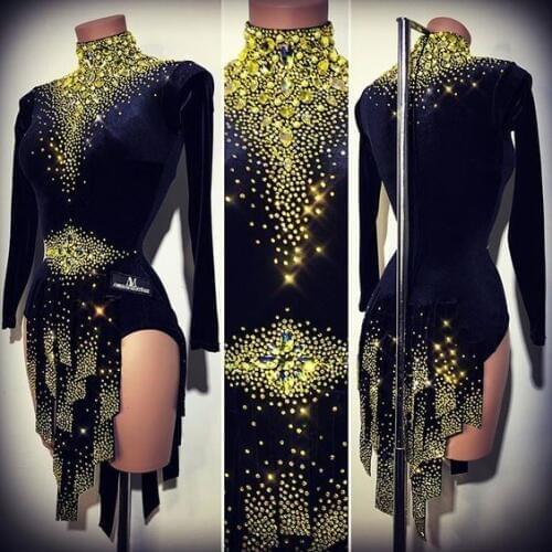 Latin dance dress for women competition latin dress ladies latin dress girl dress latin costume rhinestones midnight color